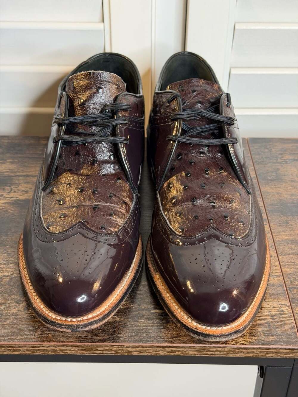 Stacy Adams Men's Dayton Burgundy Ostrich Print Wingtip Oxford Shoes 10.5 D